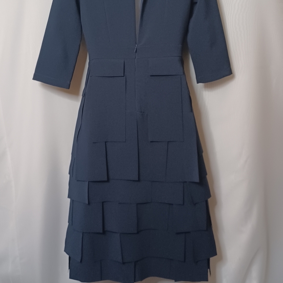 MARLOWE Navy Blue Round Neck Layered Bottom Dress. XS - Picture 10 of 13